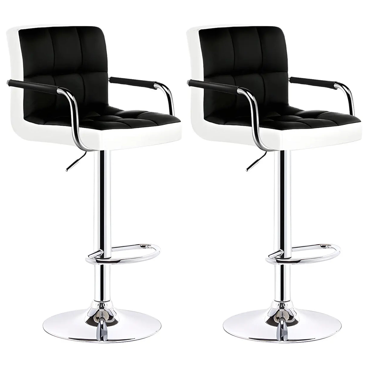 Black White Square Steel Adjustable Cushioned Bar Stool Image - 46