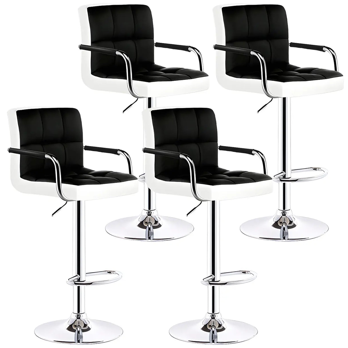 Black White Square Steel Adjustable Cushioned Bar Stool Image - 47