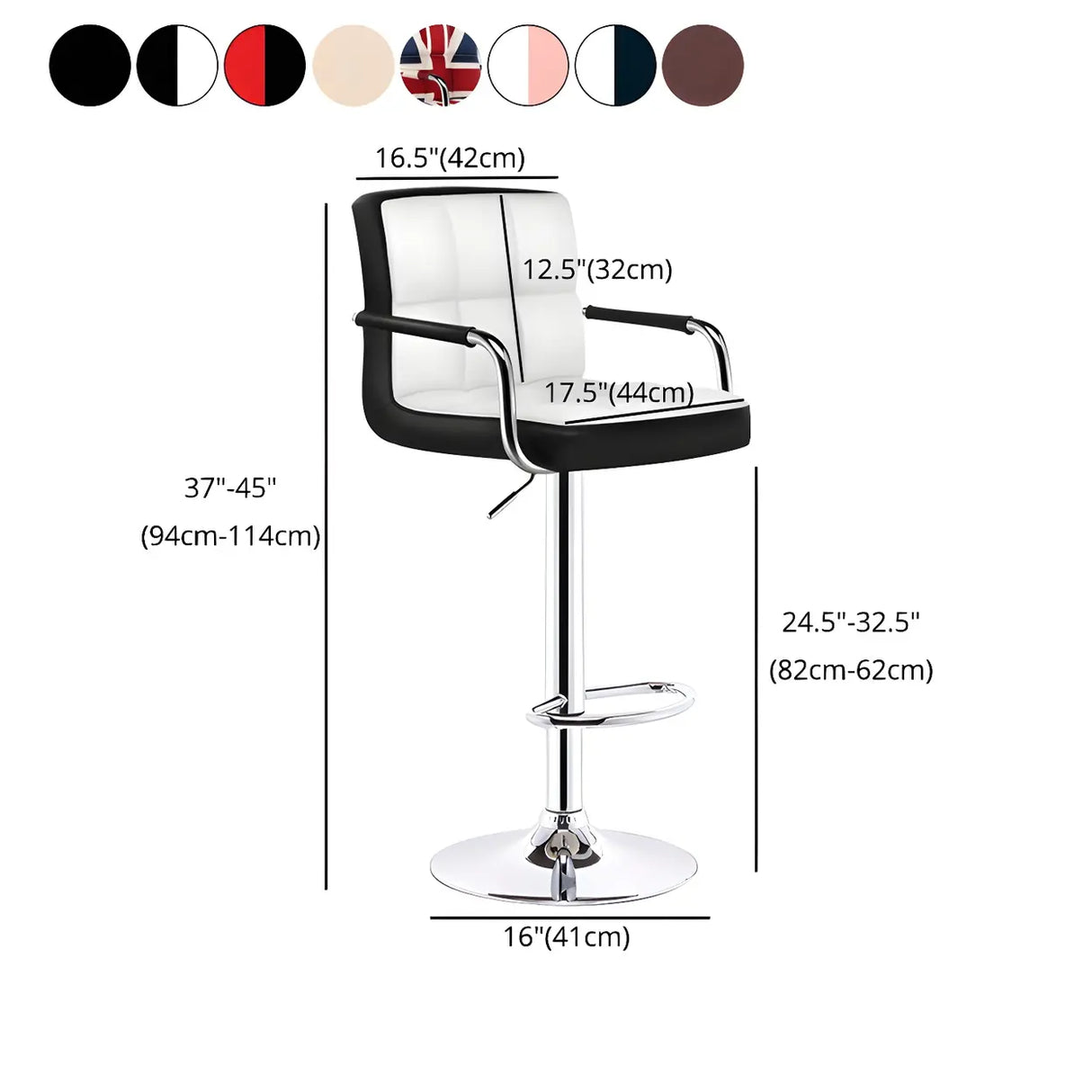 Black White Square Steel Adjustable Cushioned Bar Stool Image - 49