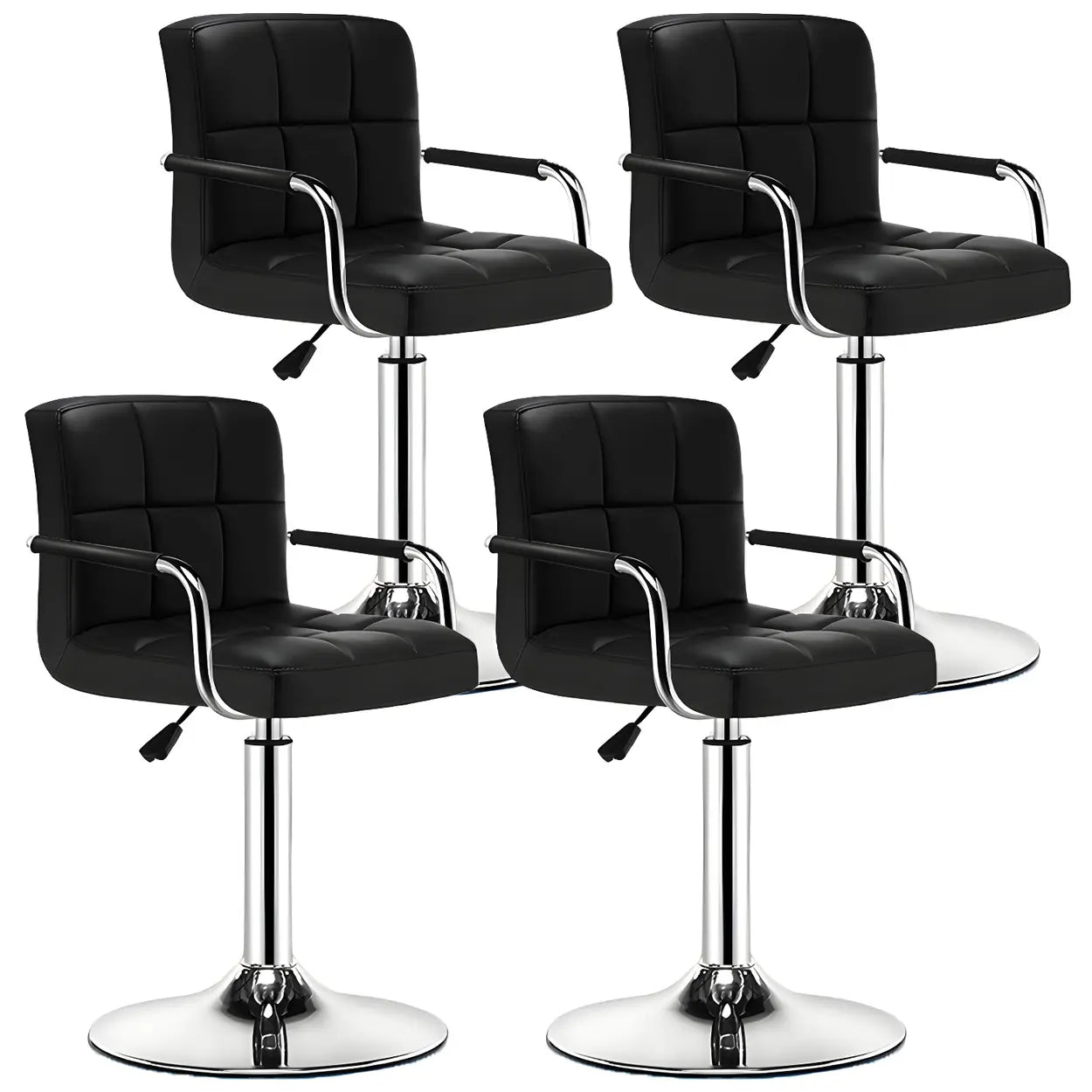 Black White Square Steel Adjustable Cushioned Bar Stool Image - 6