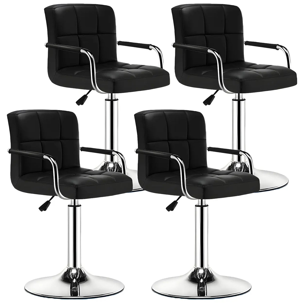Black White Square Steel Adjustable Cushioned Bar Stool Image - 6
