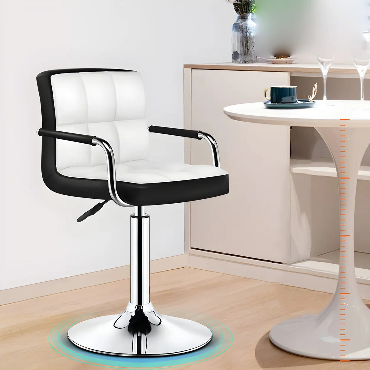 Black White Square Steel Adjustable Cushioned Bar Stool Image - 7