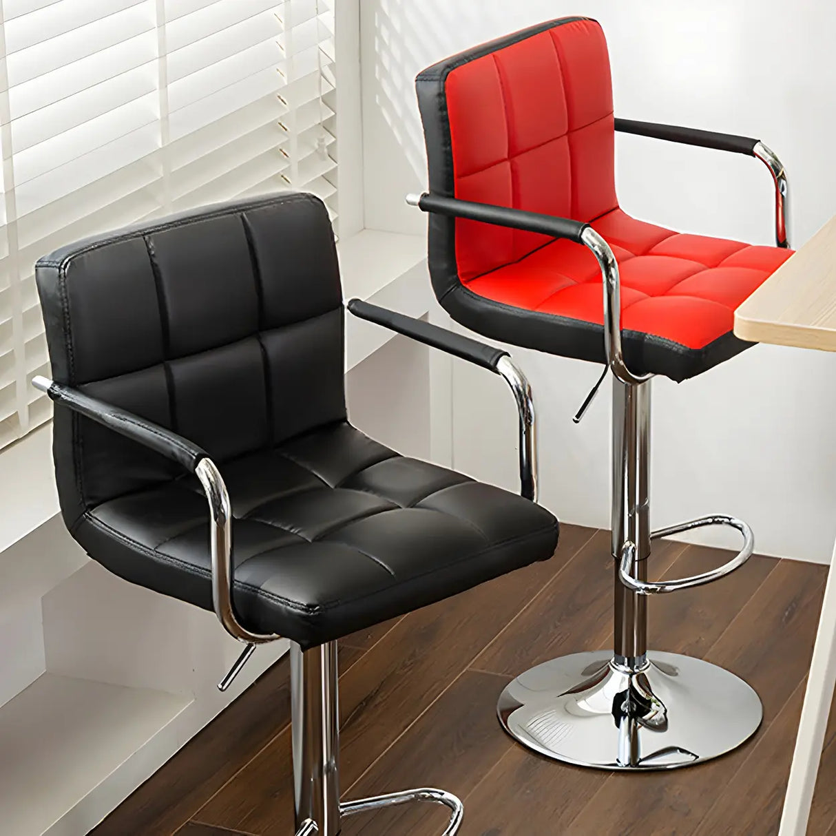 Black White Square Steel Adjustable Cushioned Bar Stool Image - 8