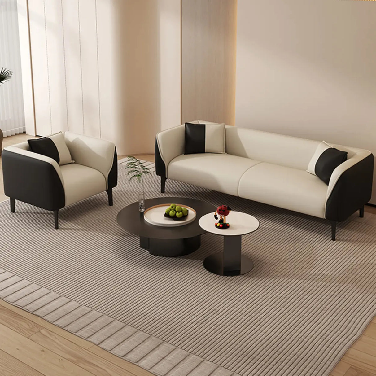 Black-White Stain Resistant Leather Foam Fill Sofa Image - 6