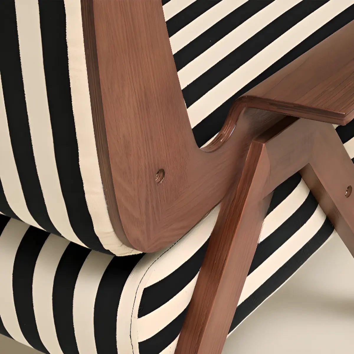 Black-White Striped Cotton Linen Fixed Back Arm Chair Image - 10