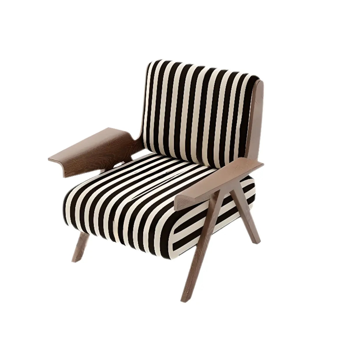 Black-White Striped Cotton Linen Fixed Back Arm Chair Image - 4