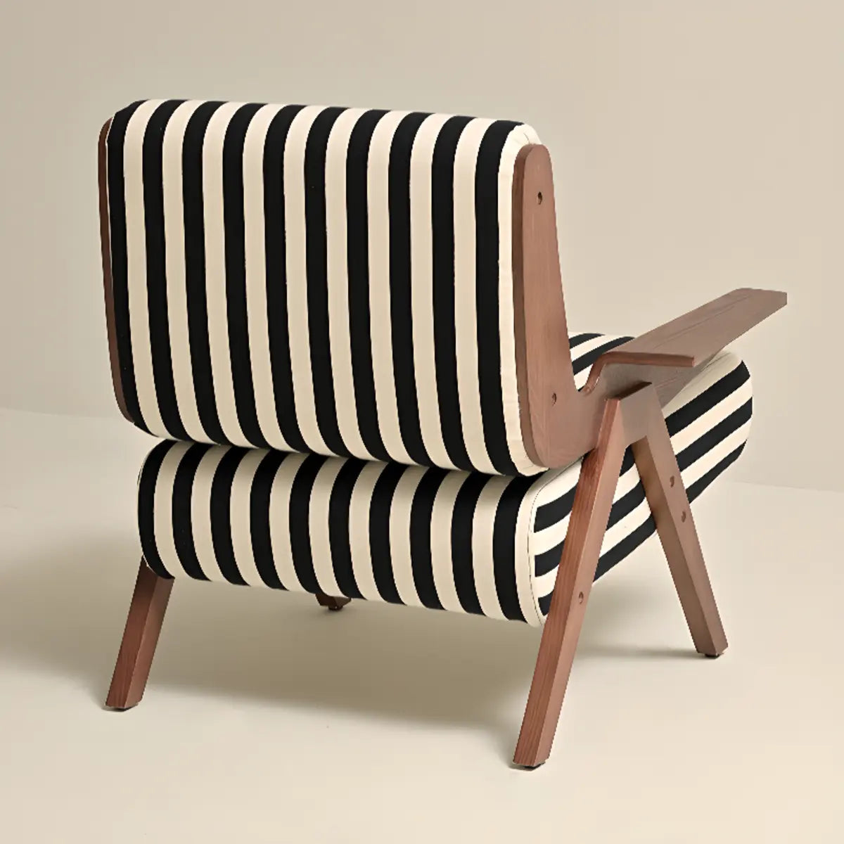Black-White Striped Cotton Linen Fixed Back Arm Chair Image - 5