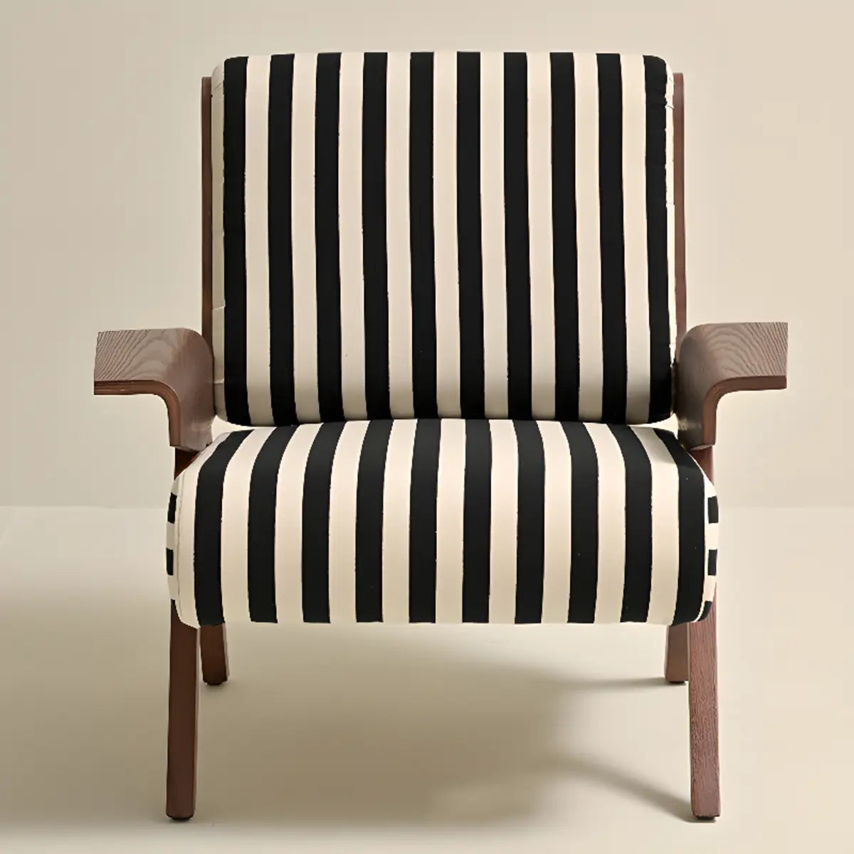 Black-White Striped Cotton Linen Fixed Back Arm Chair Image - 6
