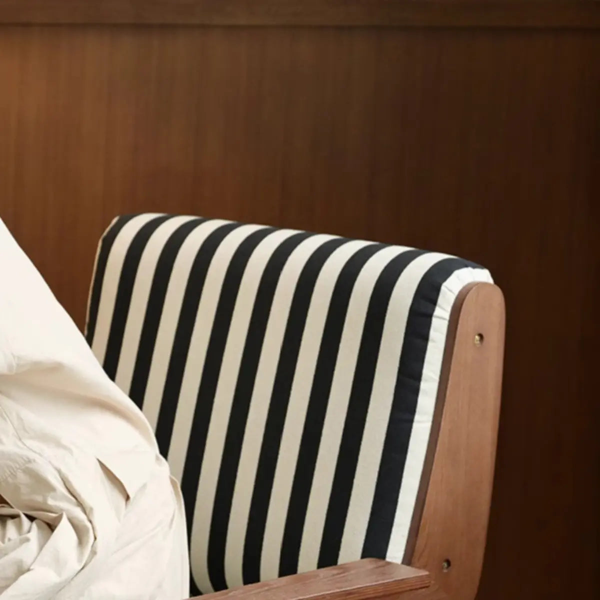 Black-White Striped Cotton Linen Fixed Back Arm Chair Image - 8