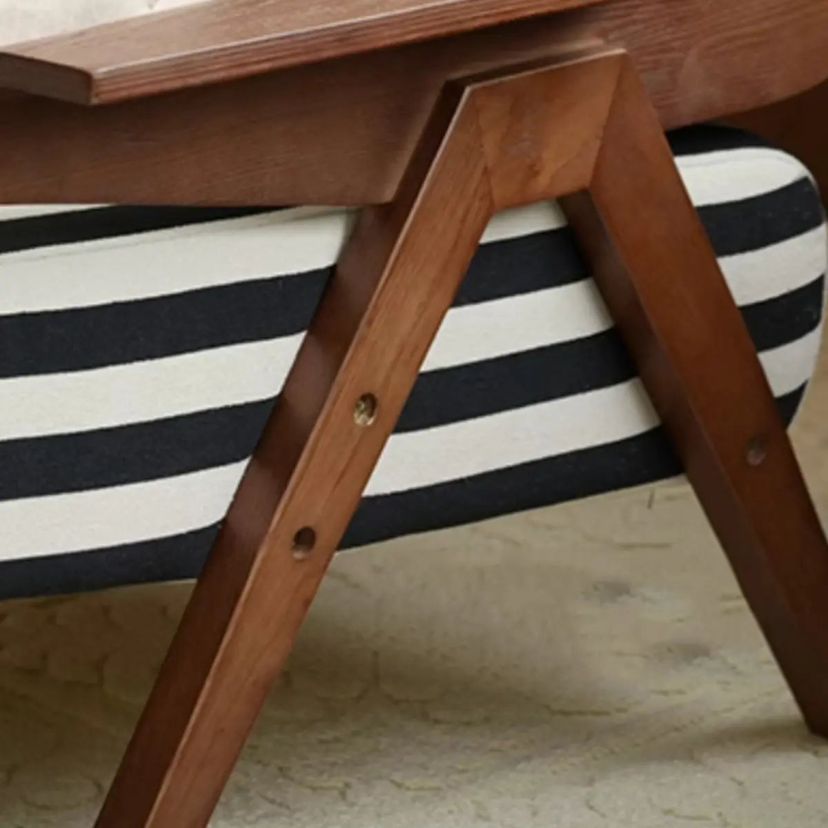 Black-White Striped Cotton Linen Fixed Back Arm Chair Image - 9