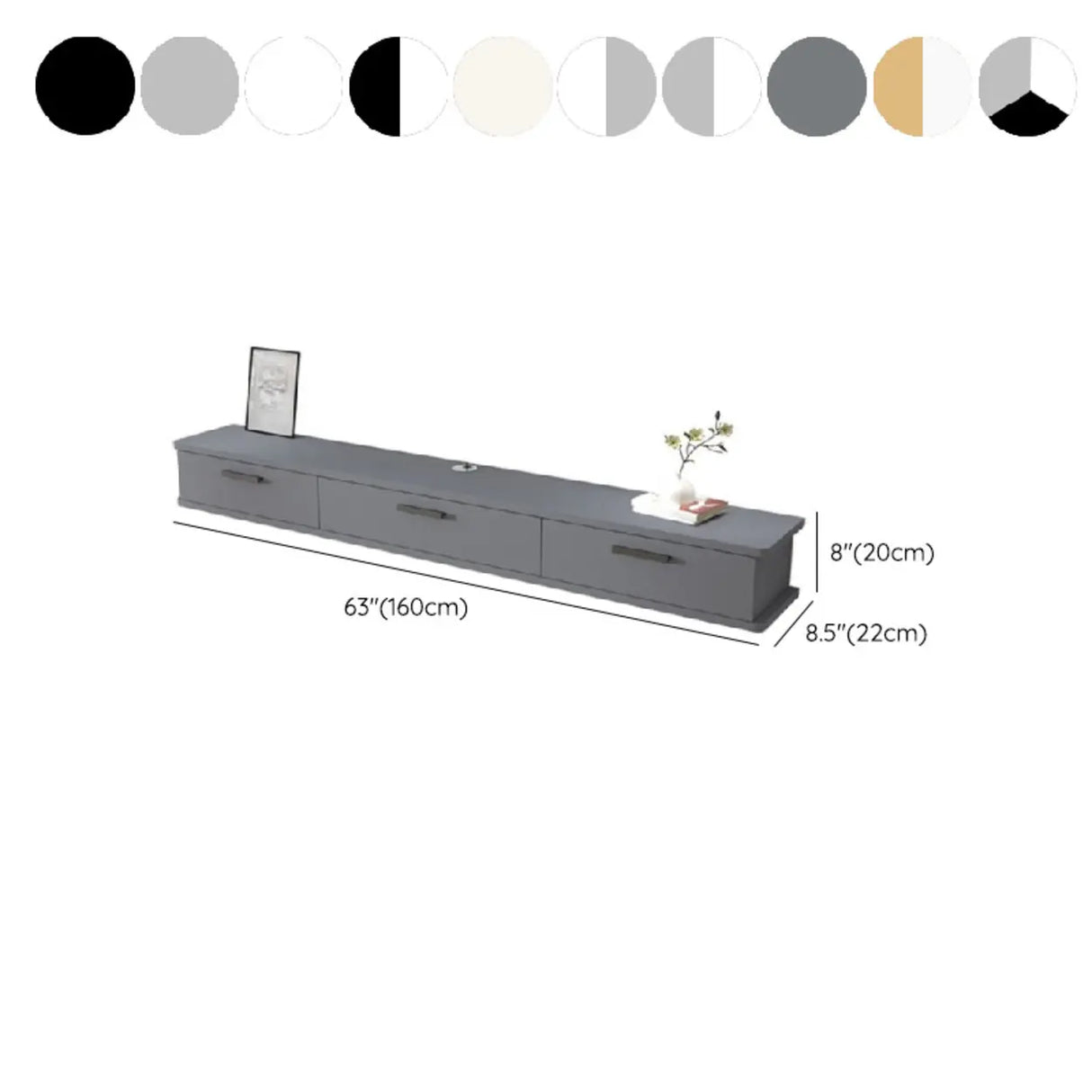 Black-White Wood Floating Mount TV Stand with Drawers Image - 16