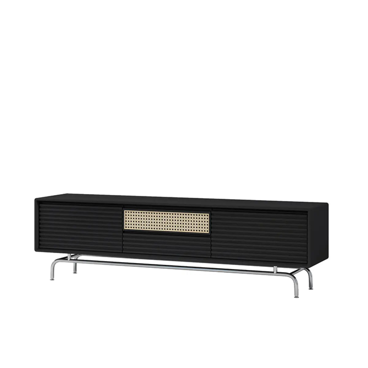 Black Wood Cabinet TV Stand with Stainless Steel Leg Image - 10
