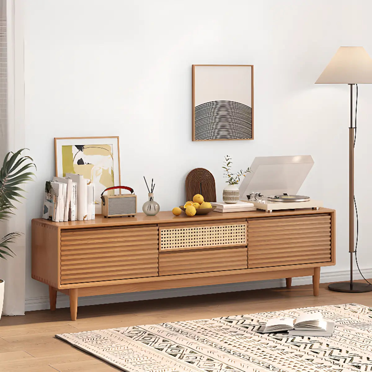 Black Wood Cabinet TV Stand with Stainless Steel Leg Image - 11