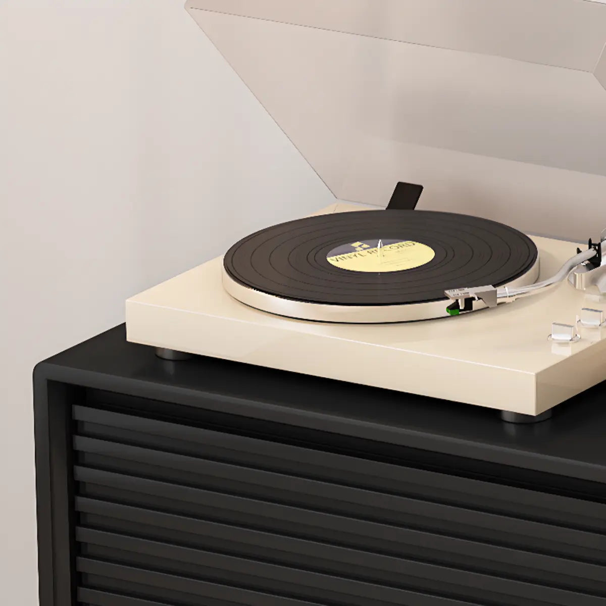 Black Wood Cabinet TV Stand with Stainless Steel Leg Image - 13