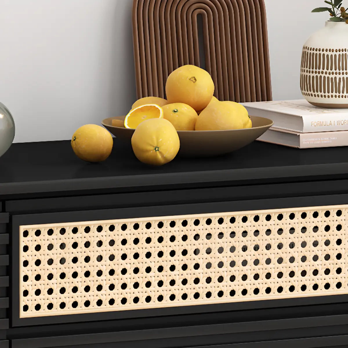 Black Wood Cabinet TV Stand with Stainless Steel Leg Image - 14