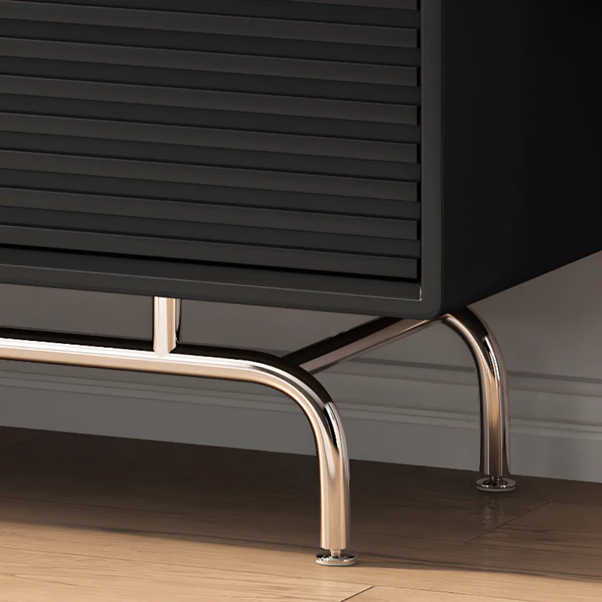Black Wood Cabinet TV Stand with Stainless Steel Leg Image - 15