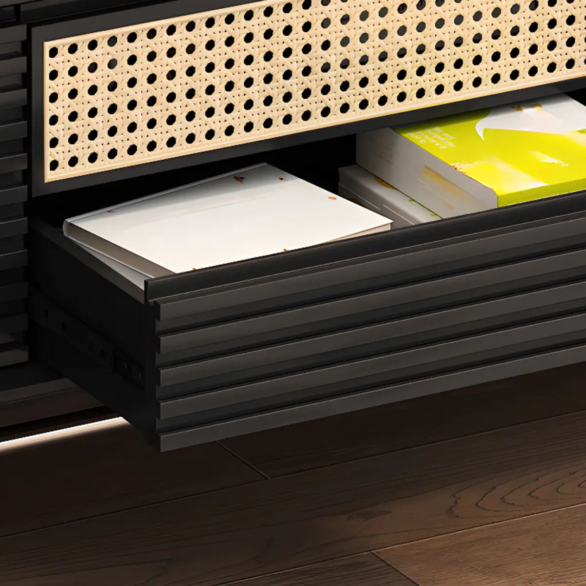 Black Wood Cabinet TV Stand with Stainless Steel Leg Image - 16