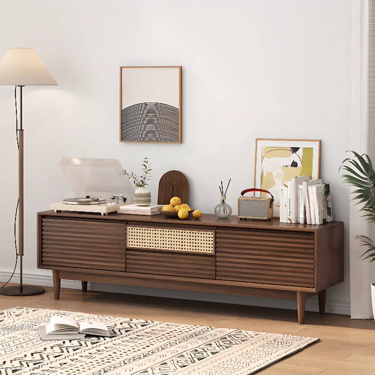 Black Wood Cabinet TV Stand with Stainless Steel Leg Image - 7