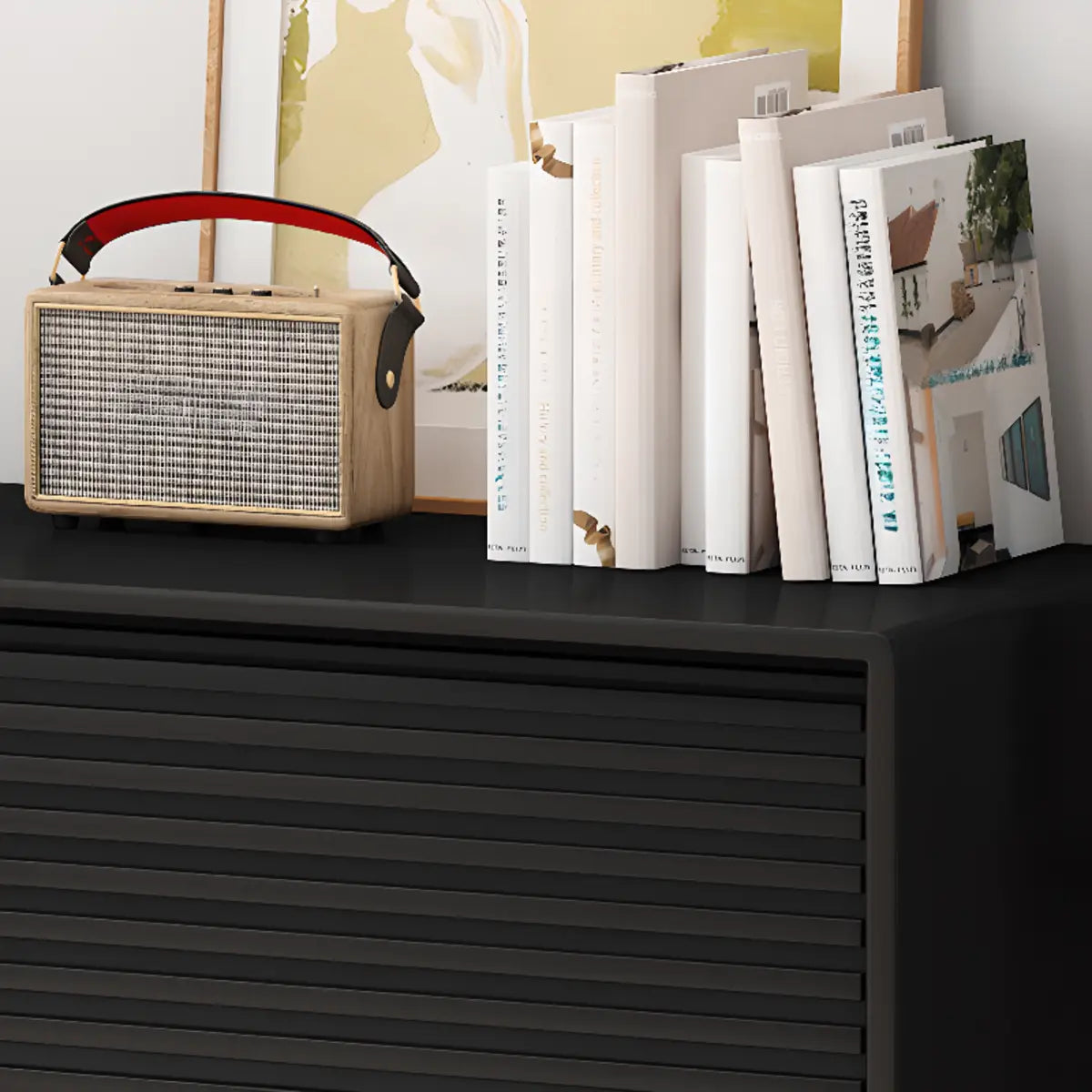 Black Wood Cabinet TV Stand with Stainless Steel Leg Image - 8