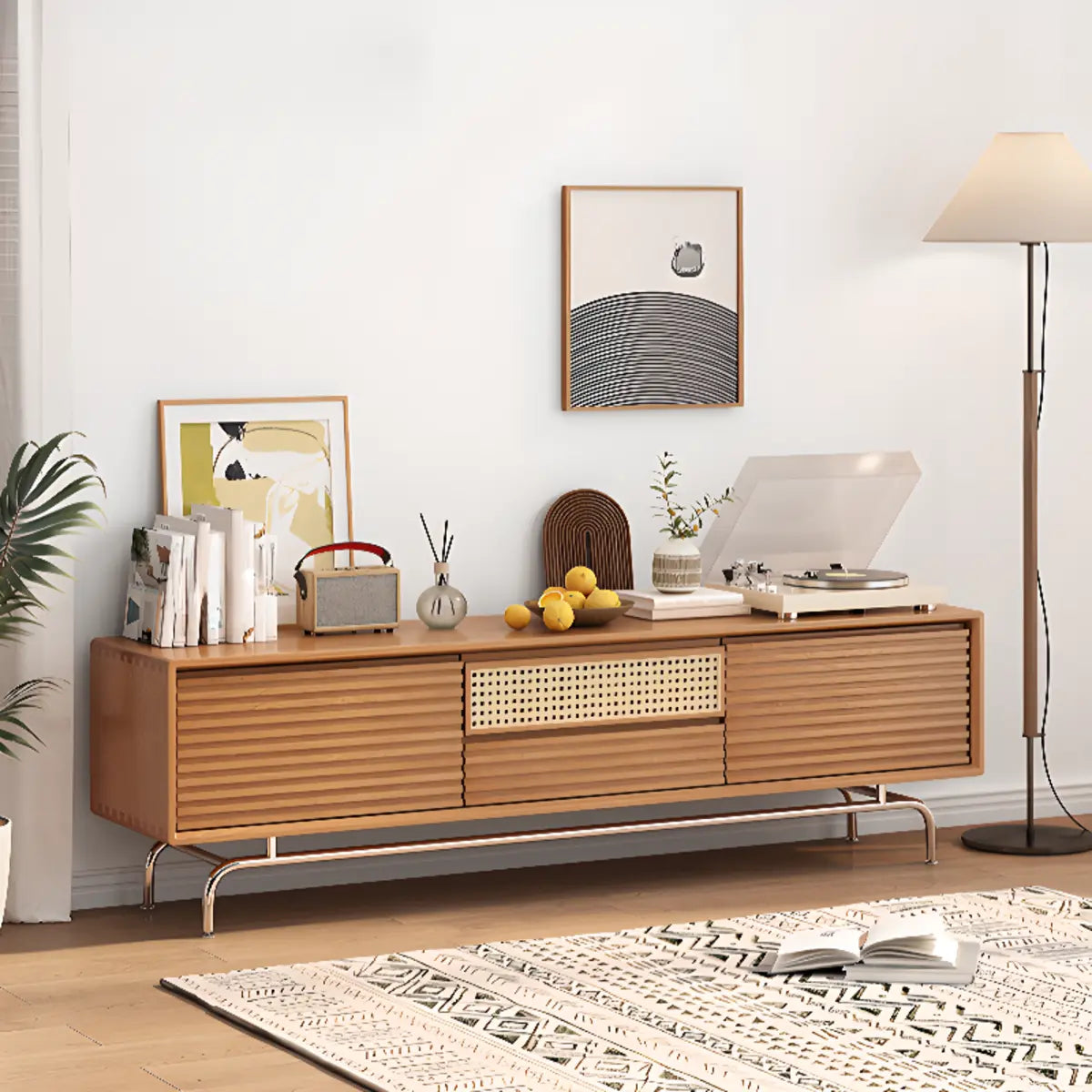 Black Wood Cabinet TV Stand with Stainless Steel Leg Image - 9