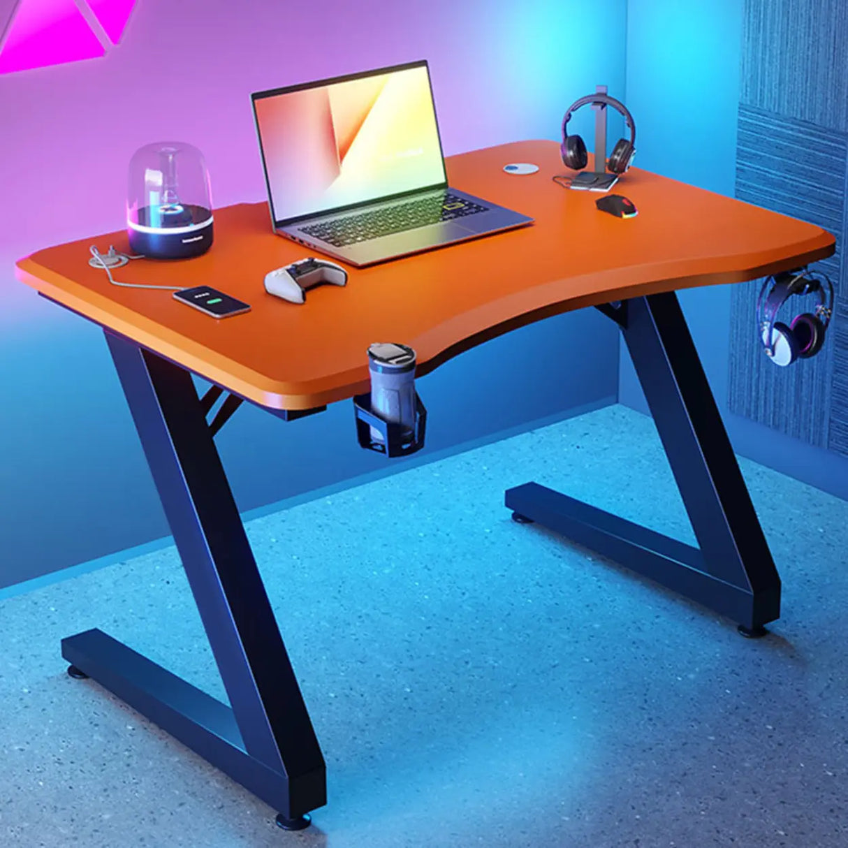 Black Wood Cable Management Sled Standard Gaming Desk Image - 11