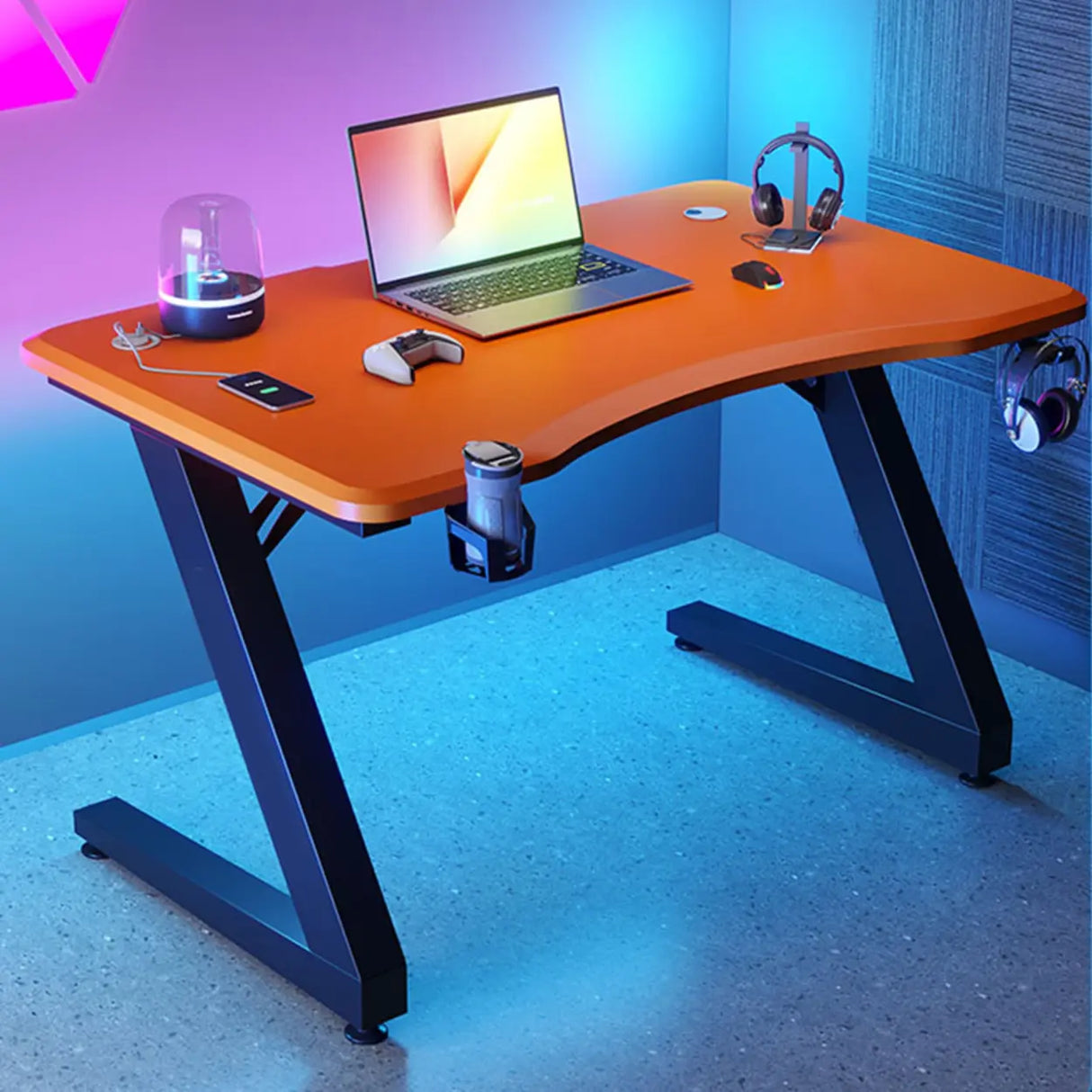 Black Wood Cable Management Sled Standard Gaming Desk Image - 13
