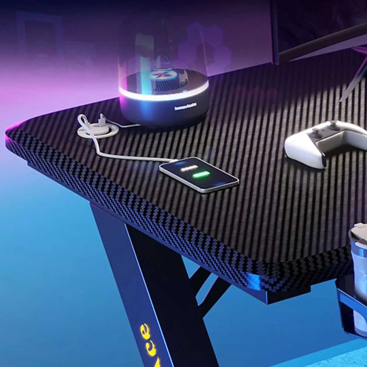 Black Wood Cable Management Sled Standard Gaming Desk Image - 14