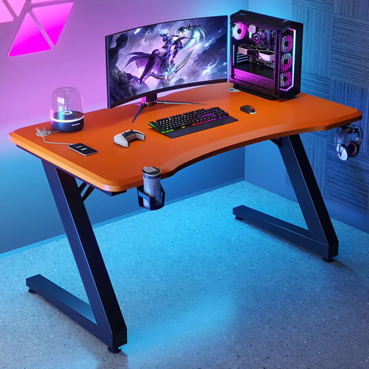 Black Wood Cable Management Sled Standard Gaming Desk Image - 15