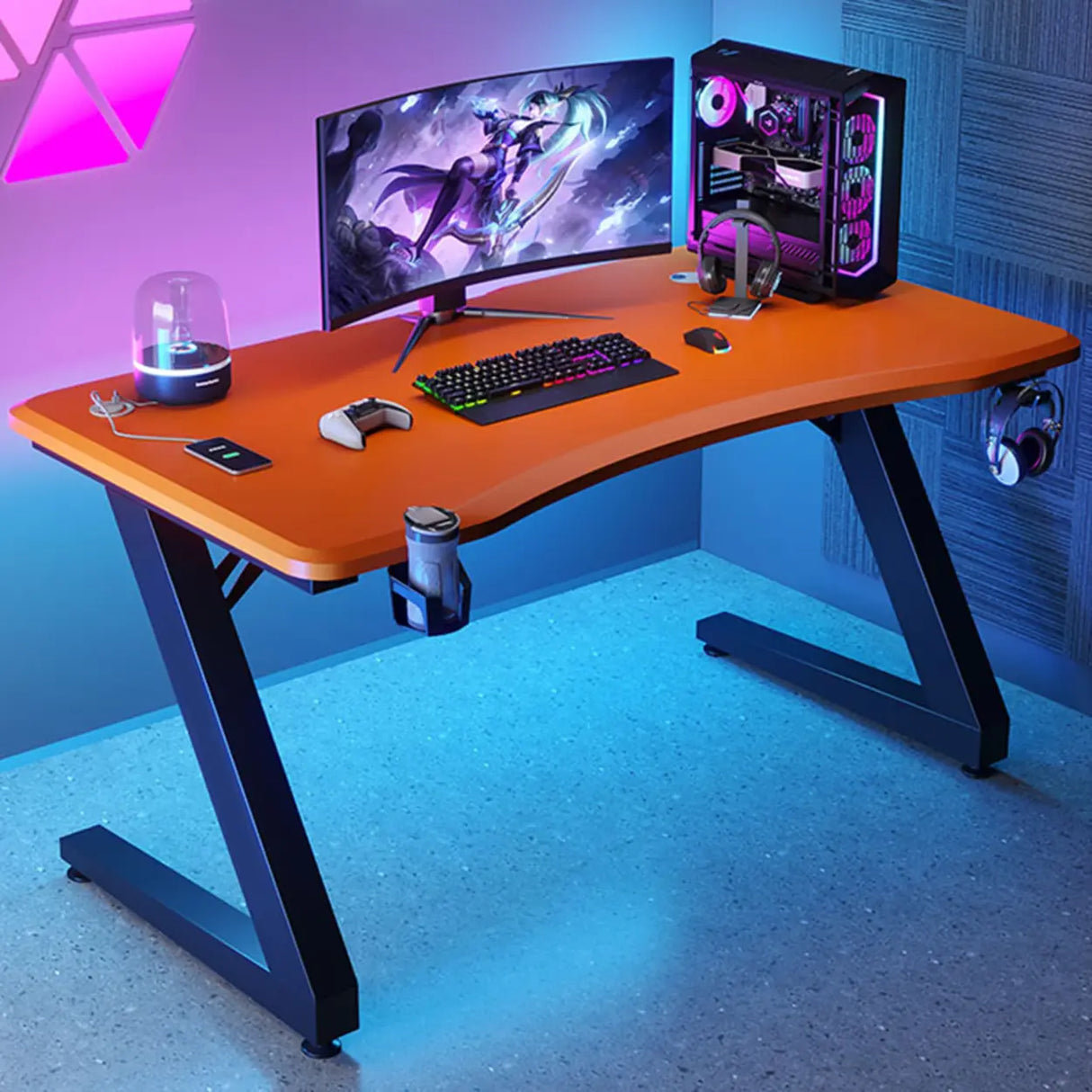 Black Wood Cable Management Sled Standard Gaming Desk Image - 18