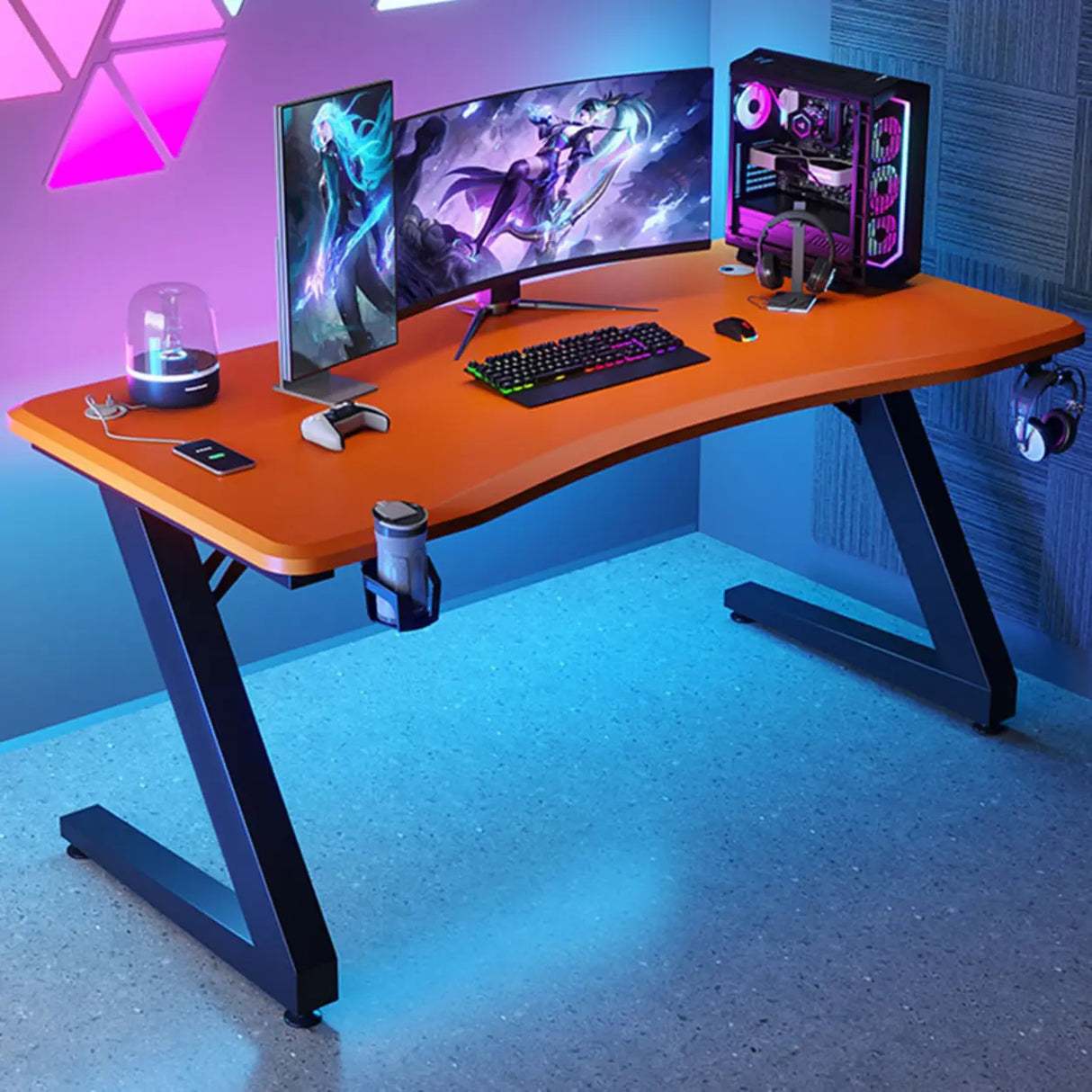 Black Wood Cable Management Sled Standard Gaming Desk Image - 19