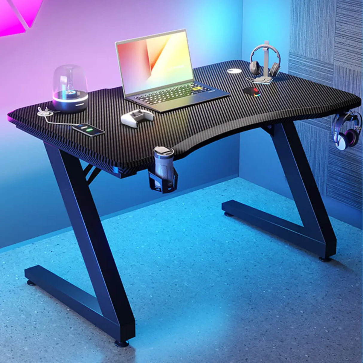 Black Wood Cable Management Sled Standard Gaming Desk Image - 3
