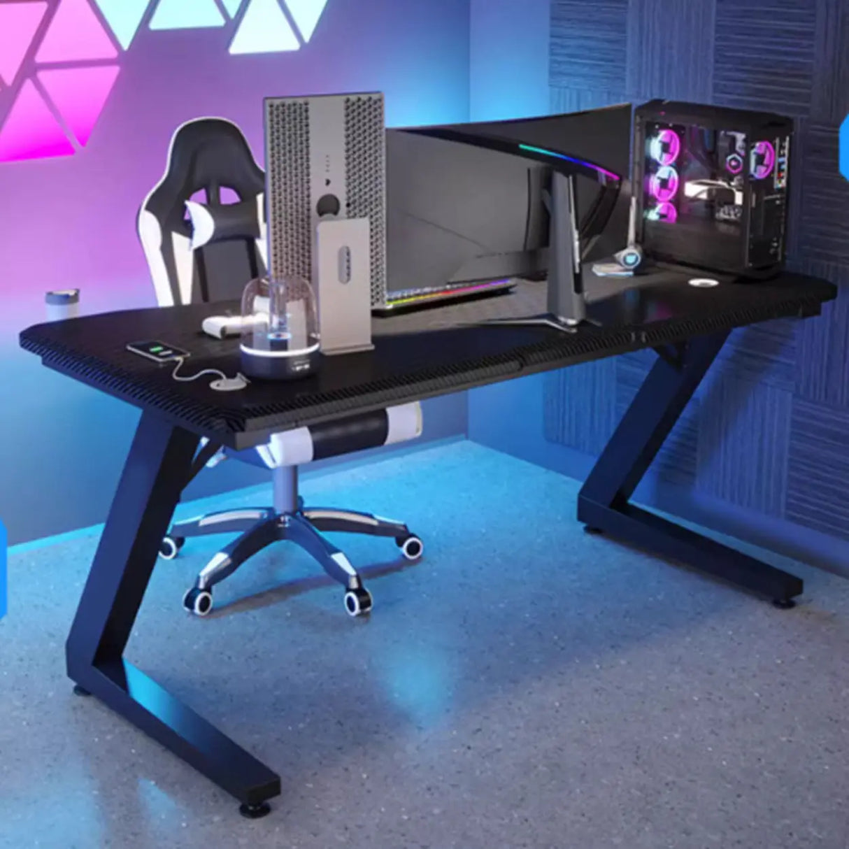 Black Wood Cable Management Sled Standard Gaming Desk Image - 4