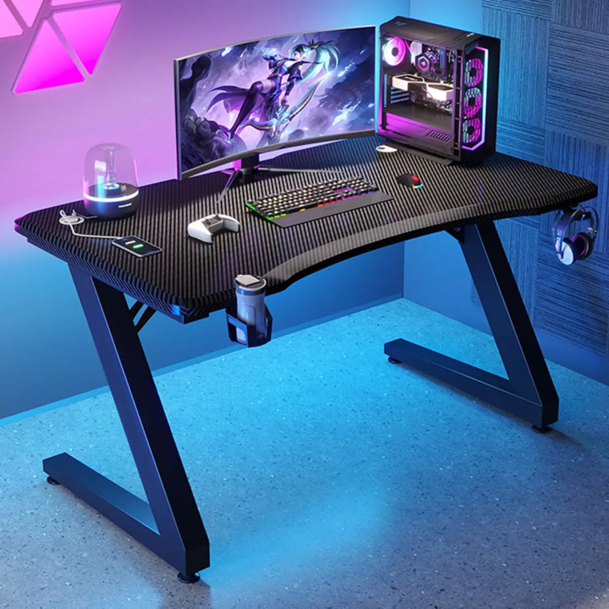 Black Wood Cable Management Sled Standard Gaming Desk Image - 5