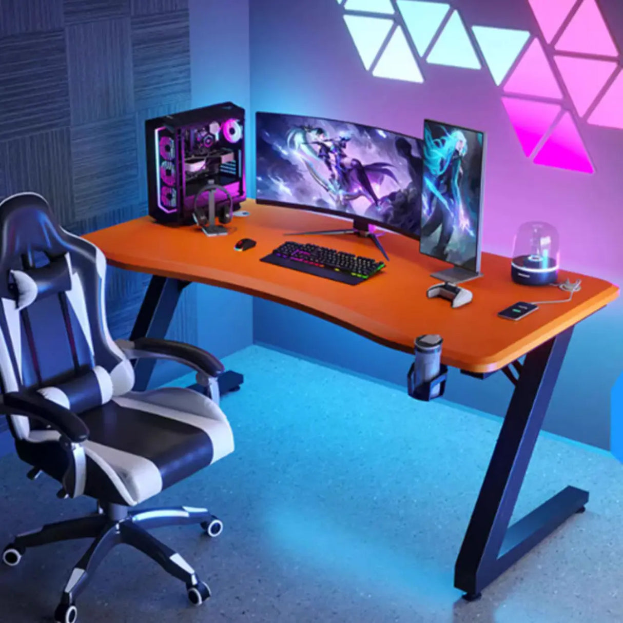 Black Wood Cable Management Sled Standard Gaming Desk Image - 6