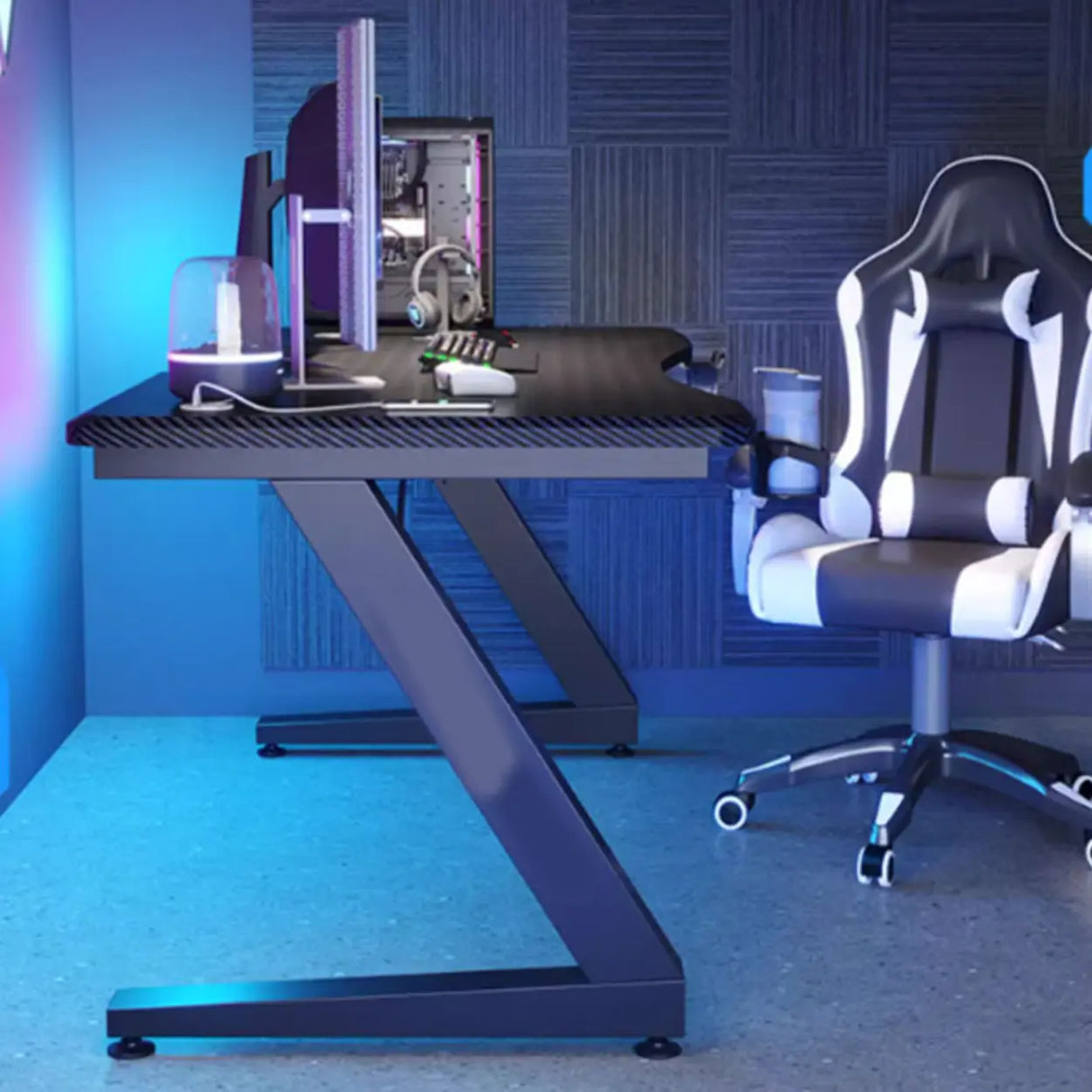 Black Wood Cable Management Sled Standard Gaming Desk Image - 7