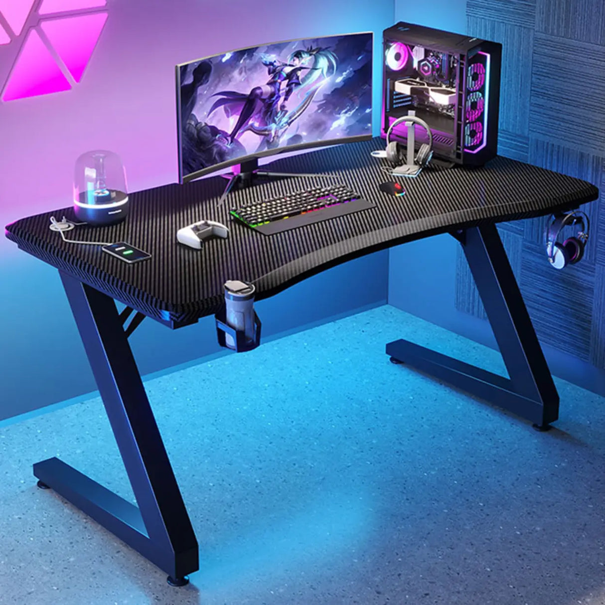 Black Wood Cable Management Sled Standard Gaming Desk Image - 8