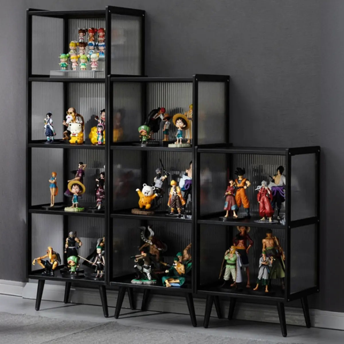 Black Wood Clear Freestanding Curio Display Cabinet Image - 1