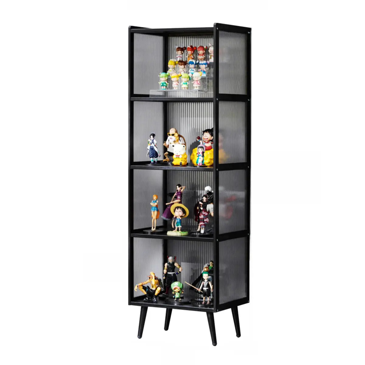Black Wood Clear Freestanding Curio Display Cabinet Image - 12