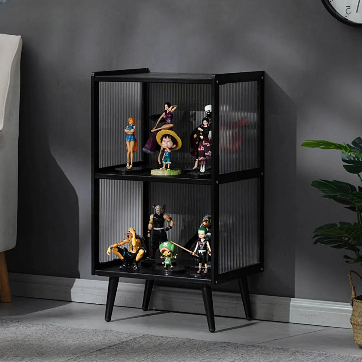 Black Wood Clear Freestanding Curio Display Cabinet Image - 2
