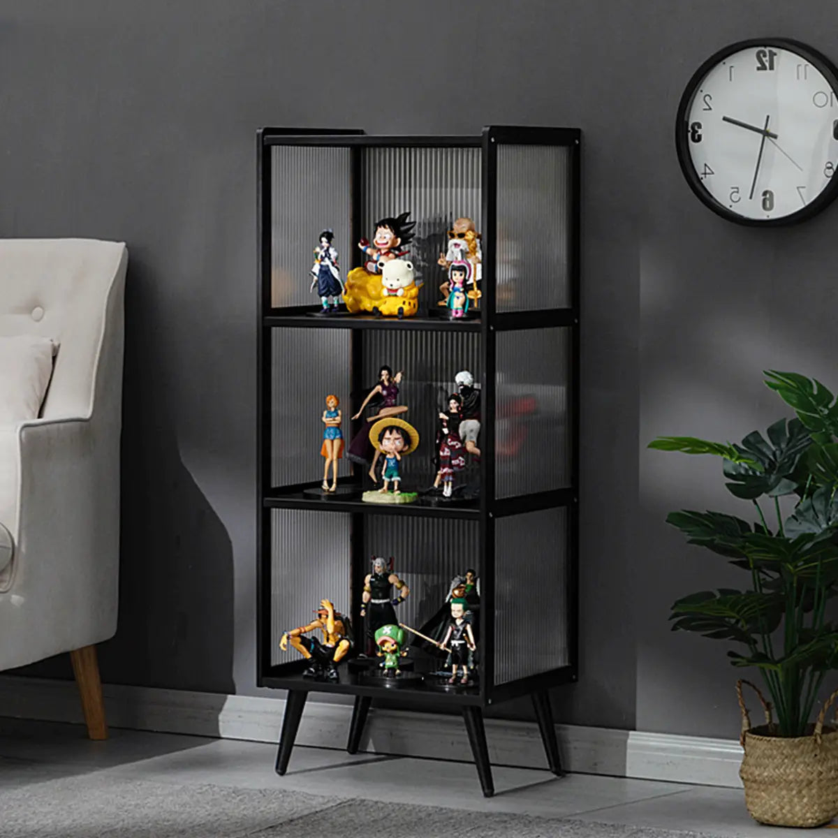 Black Wood Clear Freestanding Curio Display Cabinet Image - 3