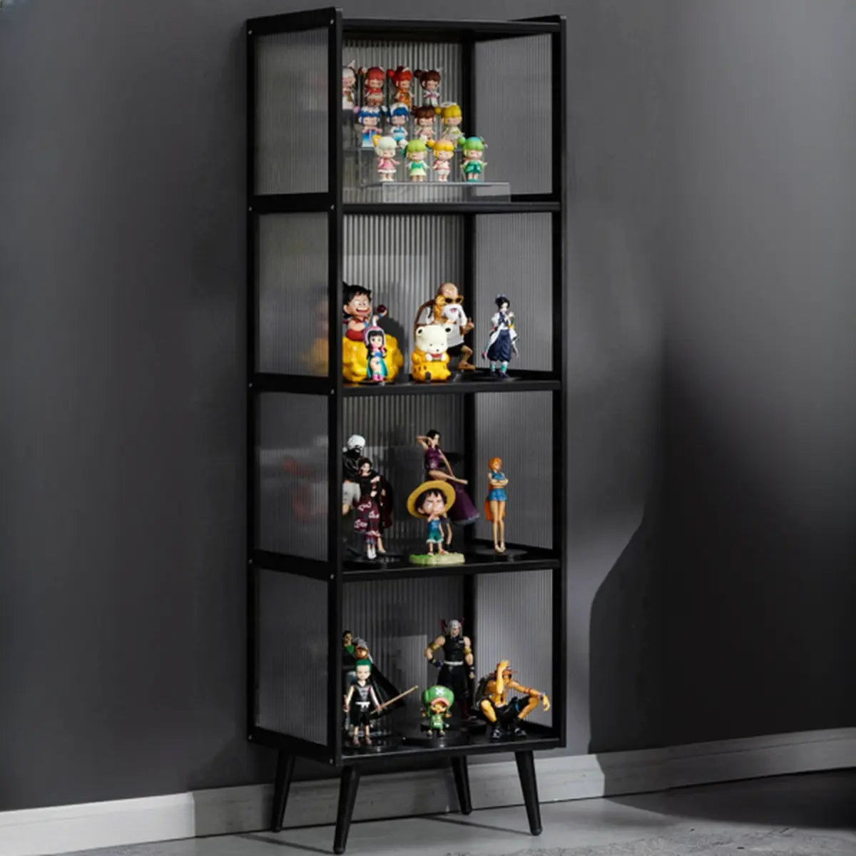 Black Wood Clear Freestanding Curio Display Cabinet Image - 4