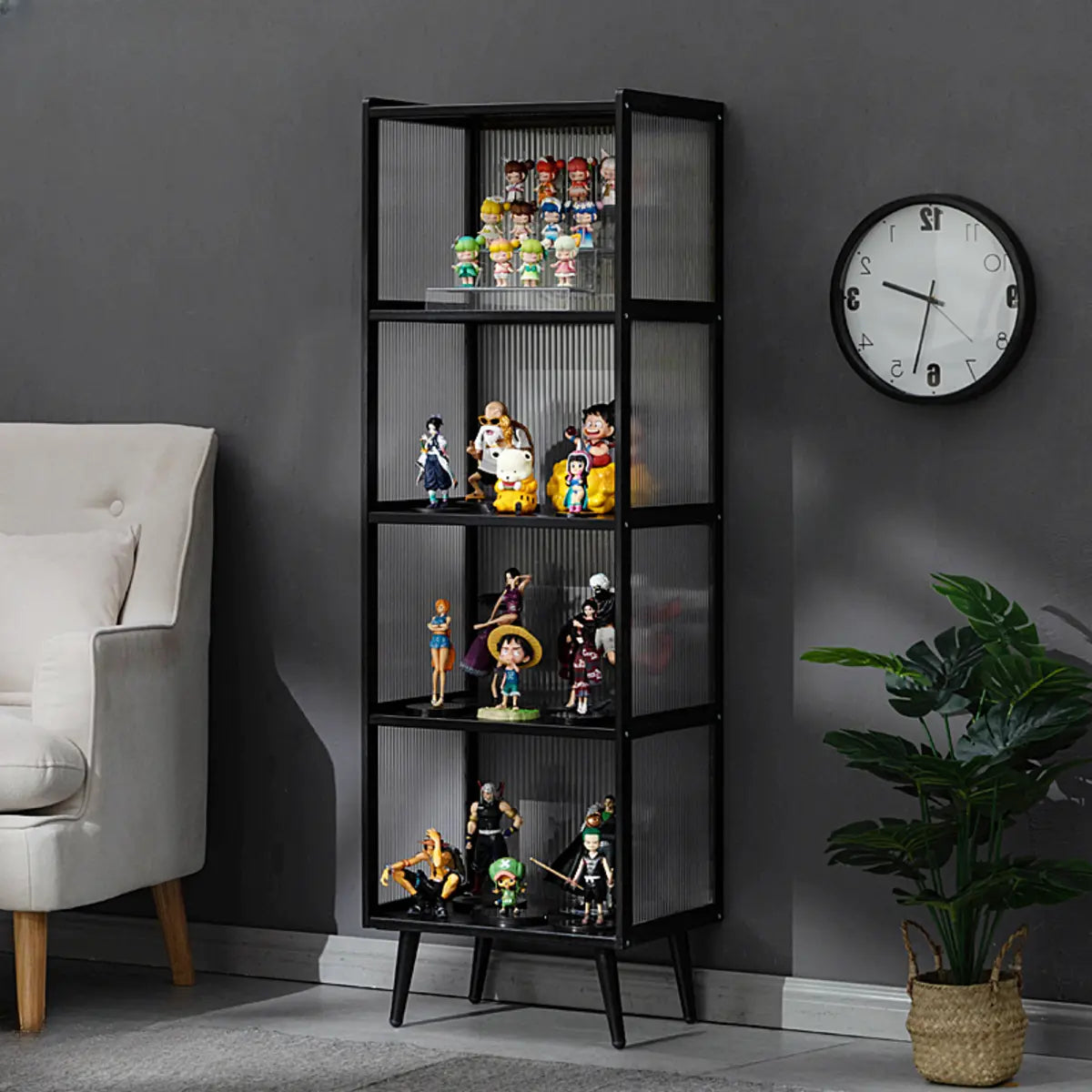 Black Wood Clear Freestanding Curio Display Cabinet Image - 5