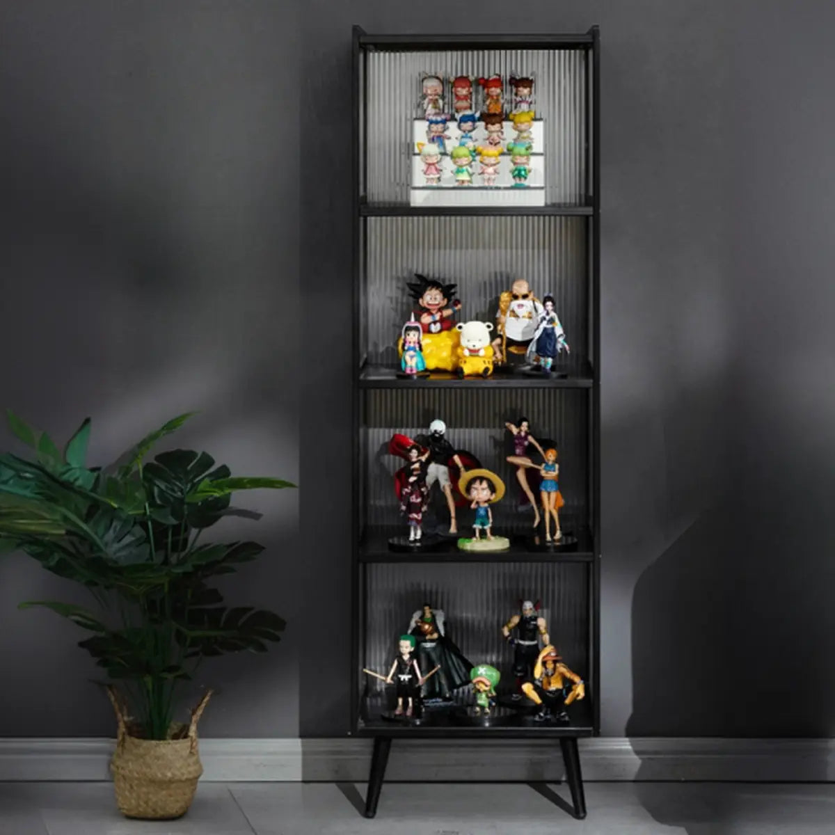 Black Wood Clear Freestanding Curio Display Cabinet Image - 6