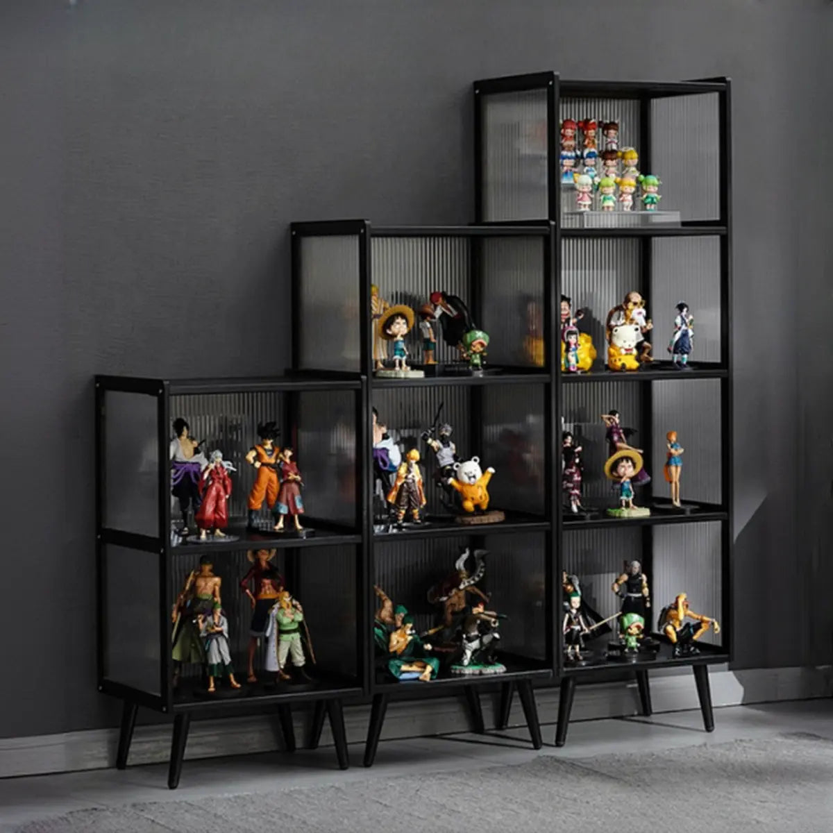Black Wood Clear Freestanding Curio Display Cabinet Image - 7