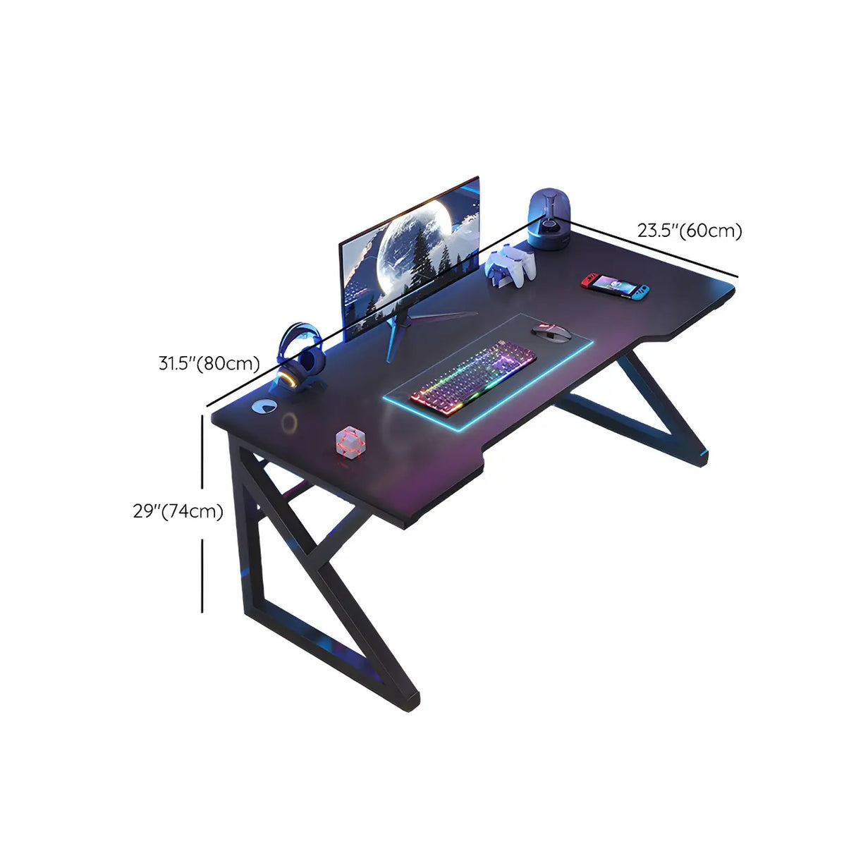 Black Wood Gaming Computer Desk with Trestle Base