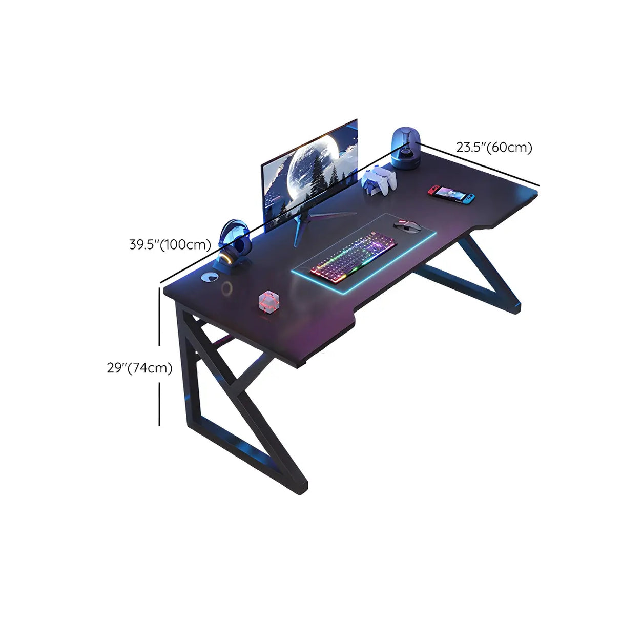 Black Wood Gaming Computer Desk with Trestle Base Image - 12