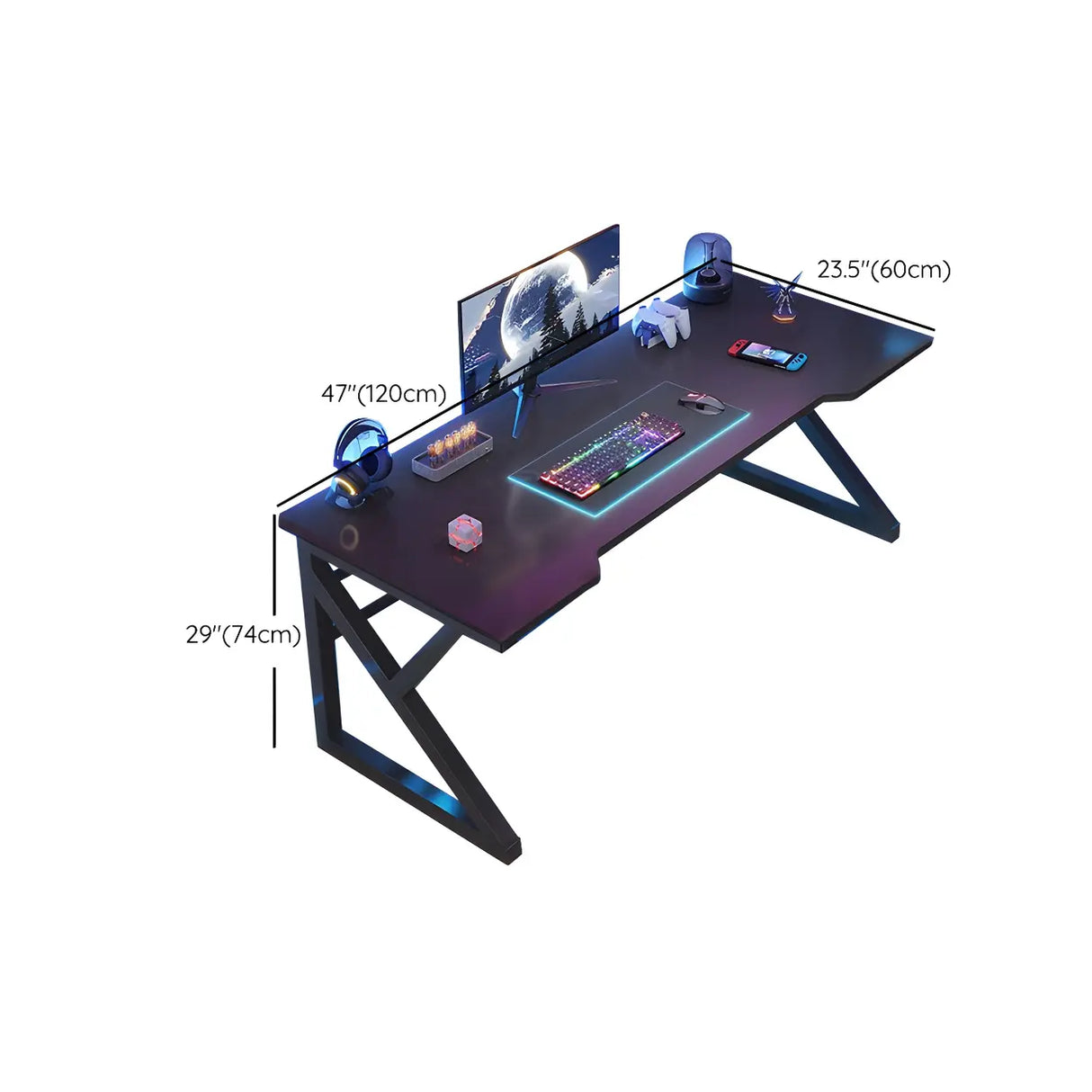 Black Wood Gaming Computer Desk with Trestle Base Image - 13