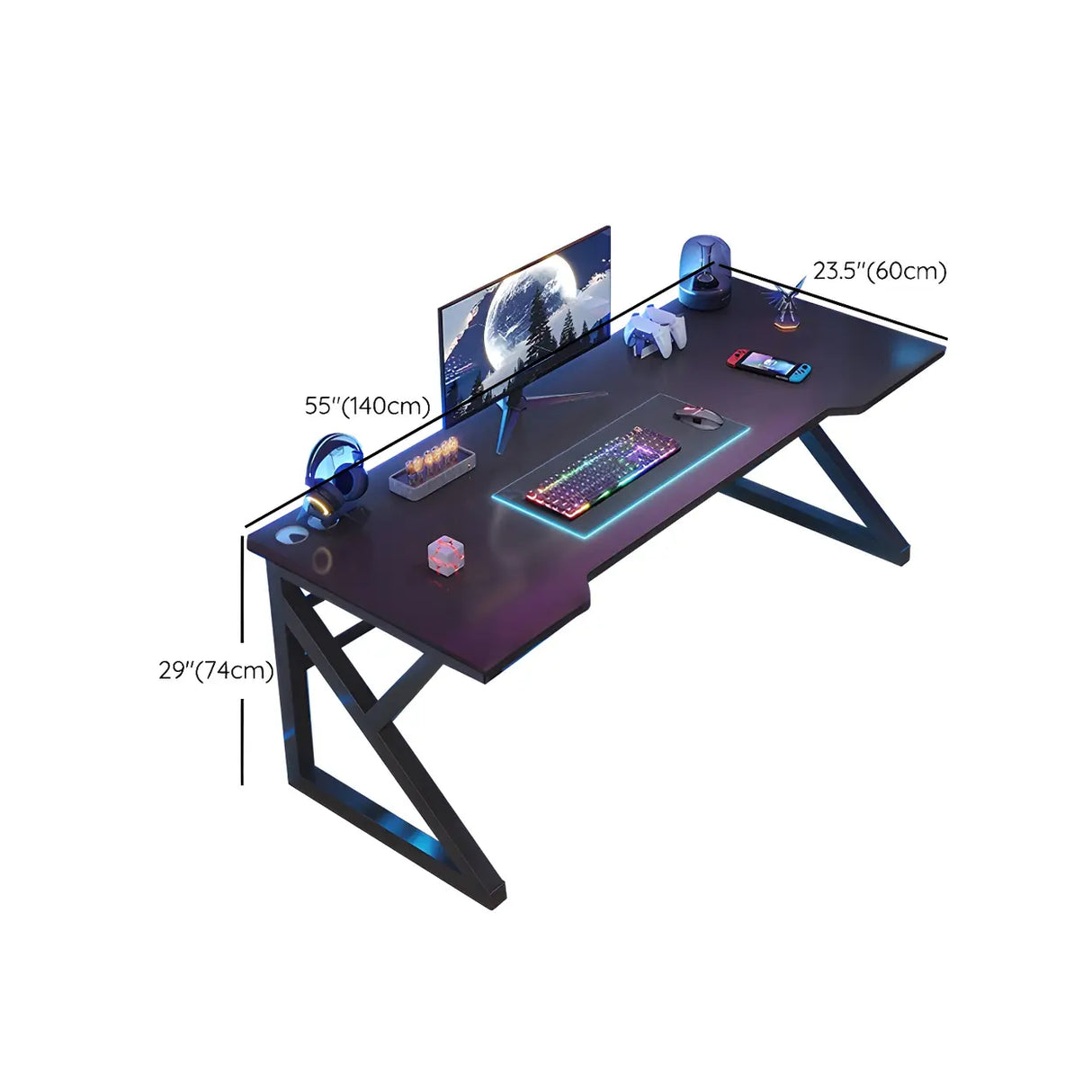 Black Wood Gaming Computer Desk with Trestle Base Image - 14