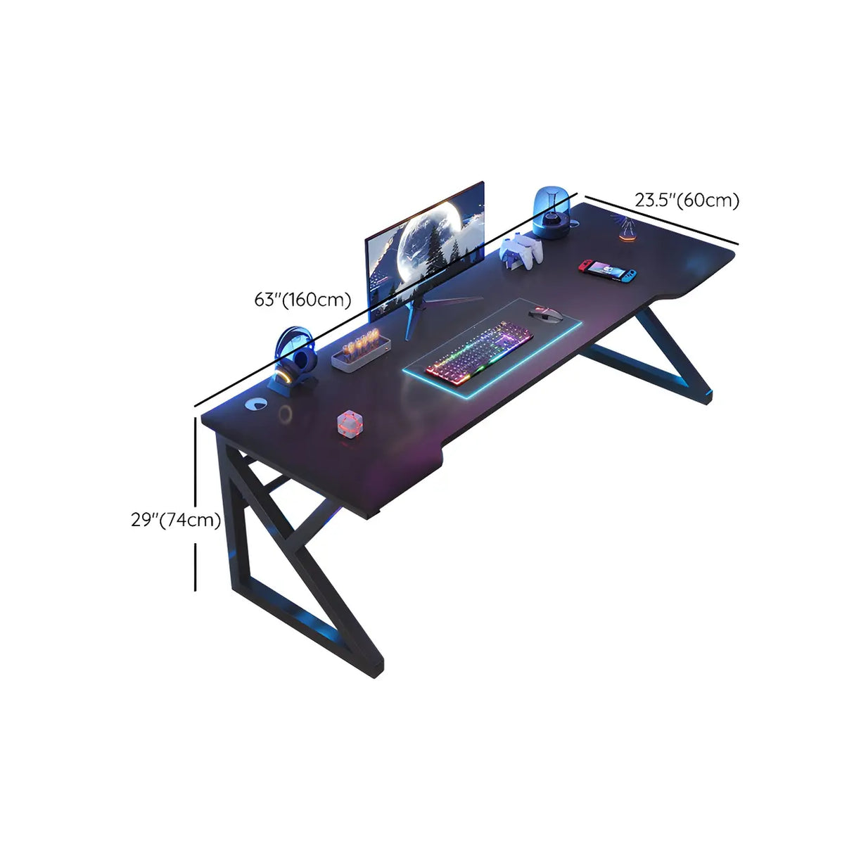 Black Wood Gaming Computer Desk with Trestle Base Image - 15