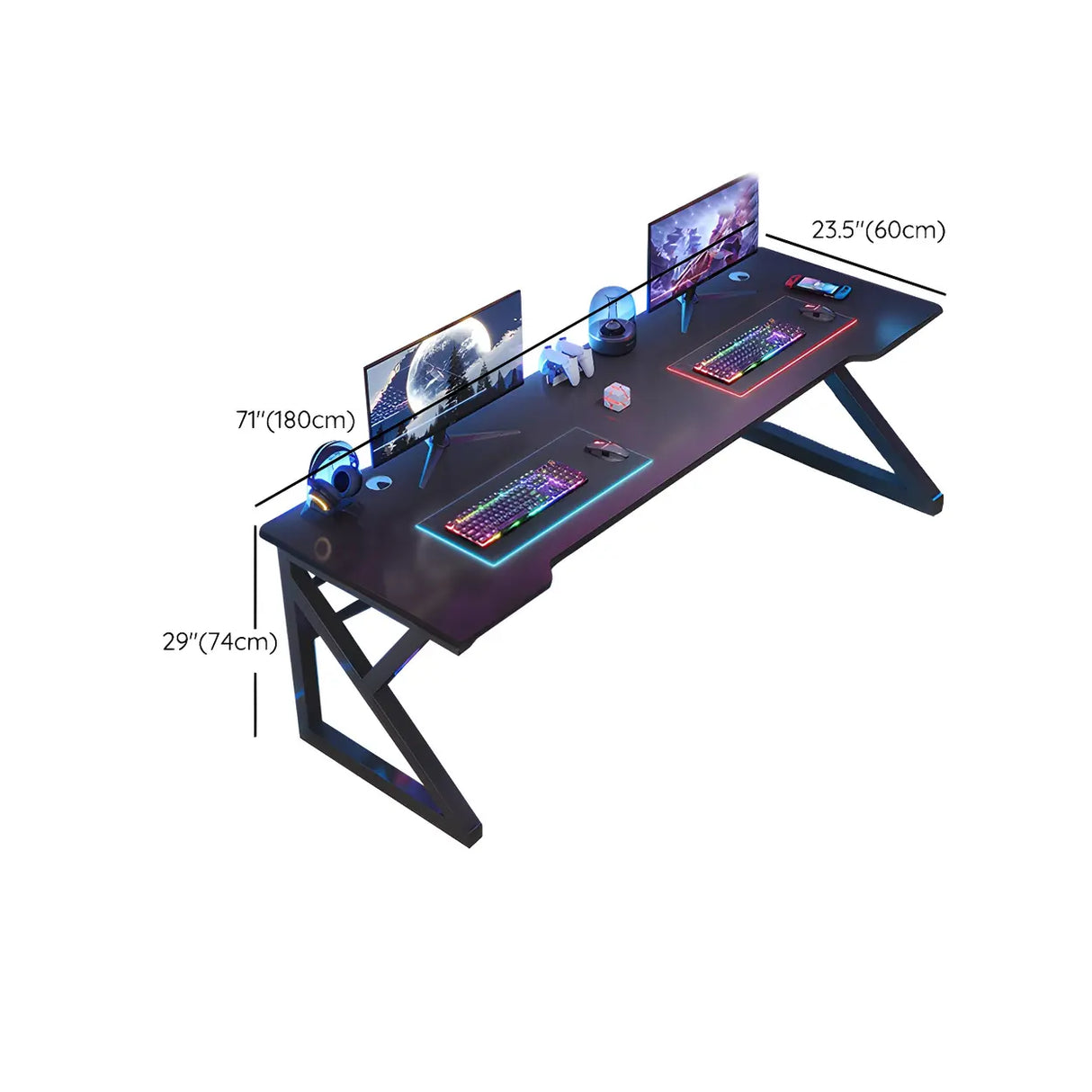 Black Wood Gaming Computer Desk with Trestle Base Image - 16